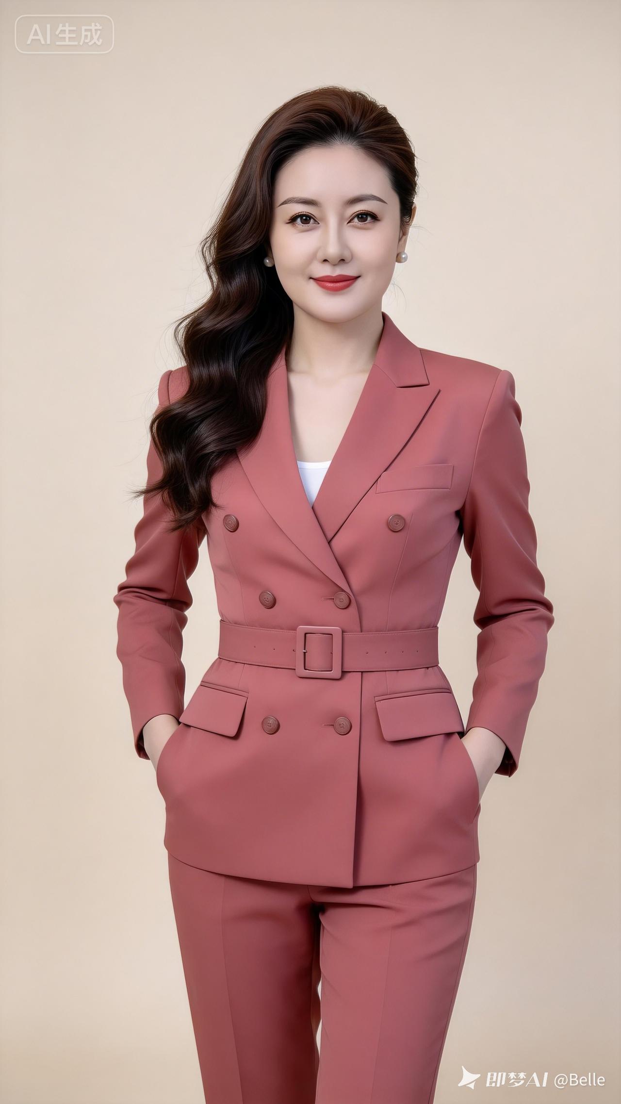 优雅职场风，粉色西装套装，自信满满！