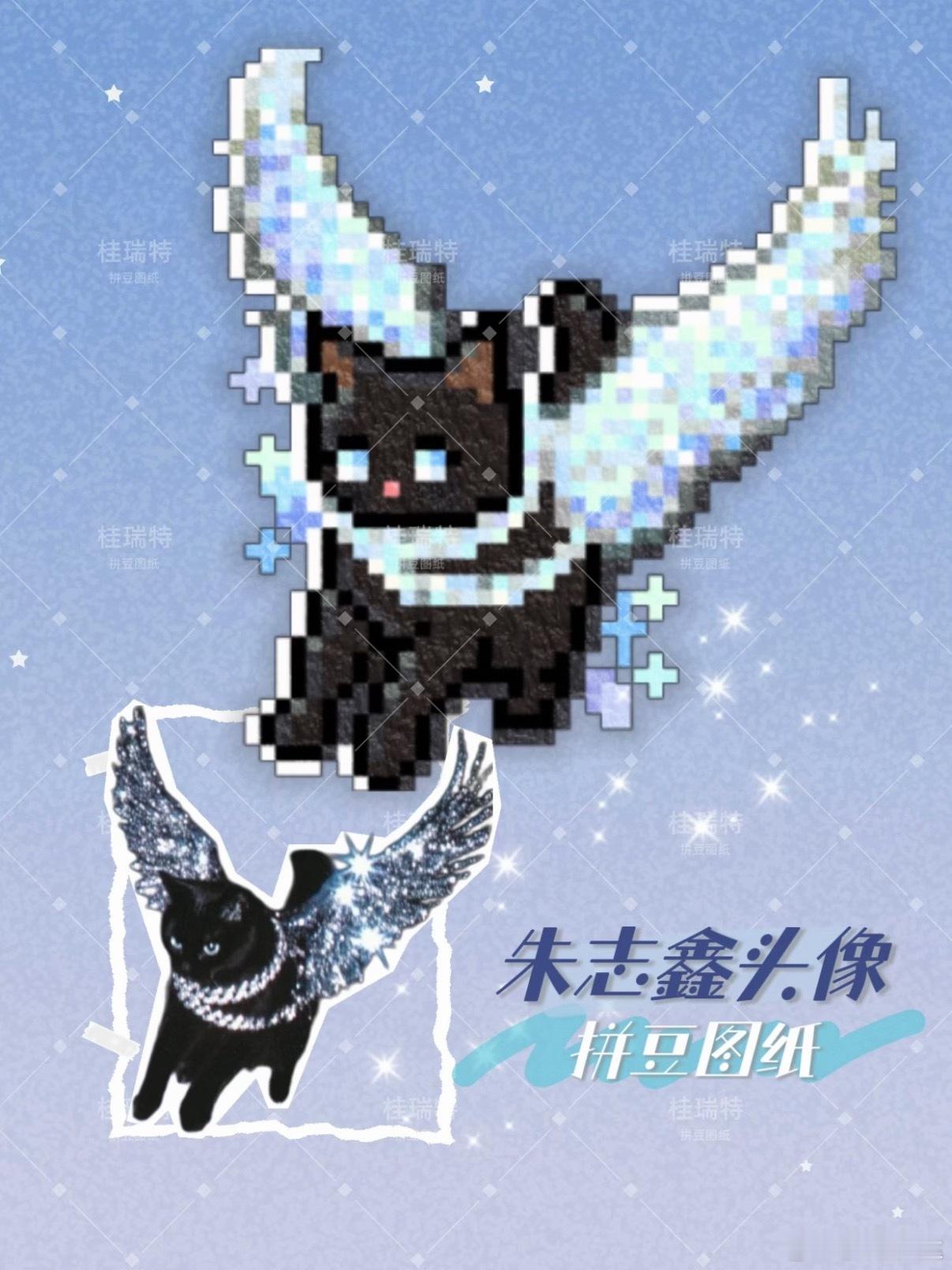 存一个拼朱志鑫天使黑猫头像拼豆