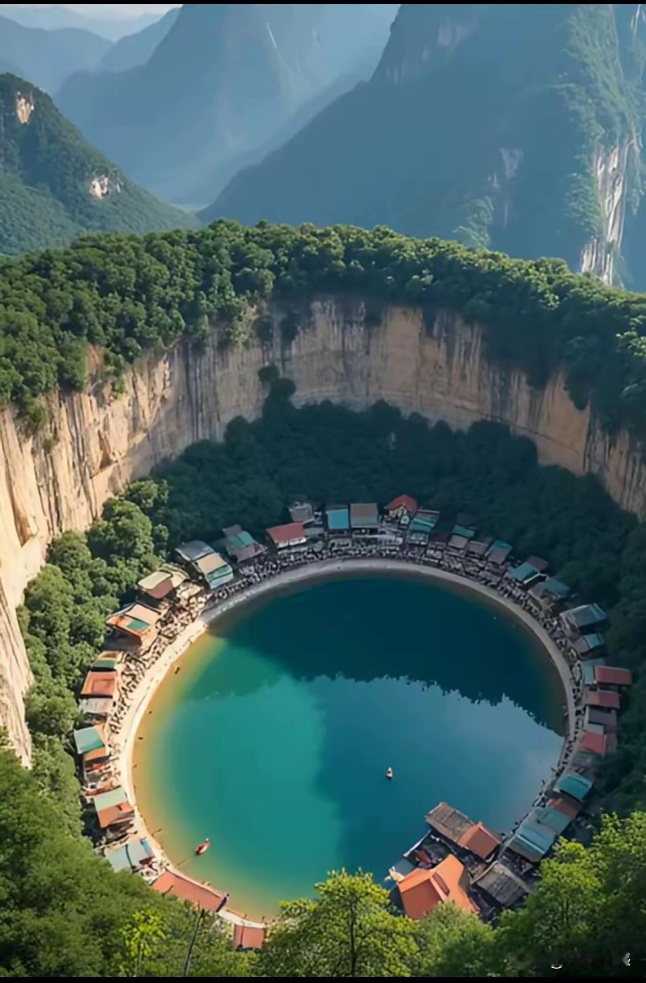 不知道这是什么地方，看这里的环境，感觉像是天然形成的天坑，景色非常美，环境也不错