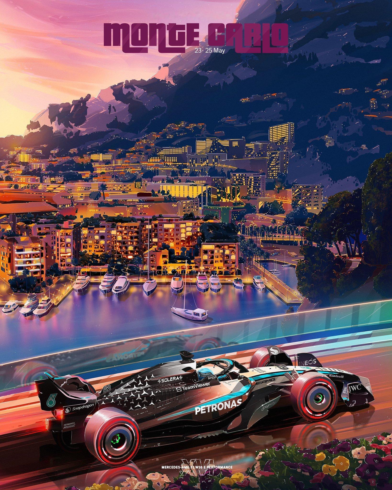 梅赛德斯车队2025f1摩纳哥站 官方海报👏👏 ​​​