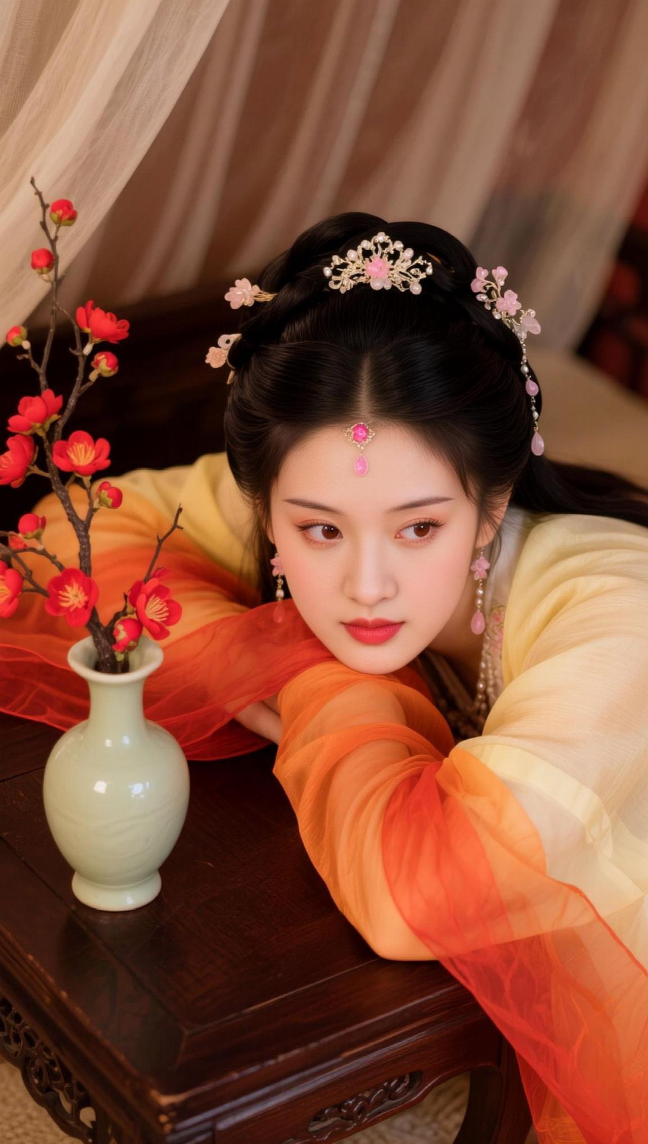 AI倚桌美人图 随变ai随便玩