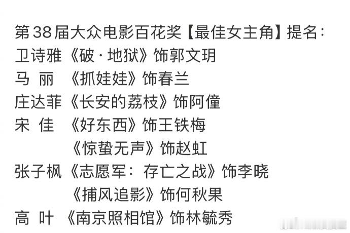 宋佳凭双角色提名百花奖宋佳凭双角色提名百花奖，王铁梅和赵虹，这次赢面好大 
