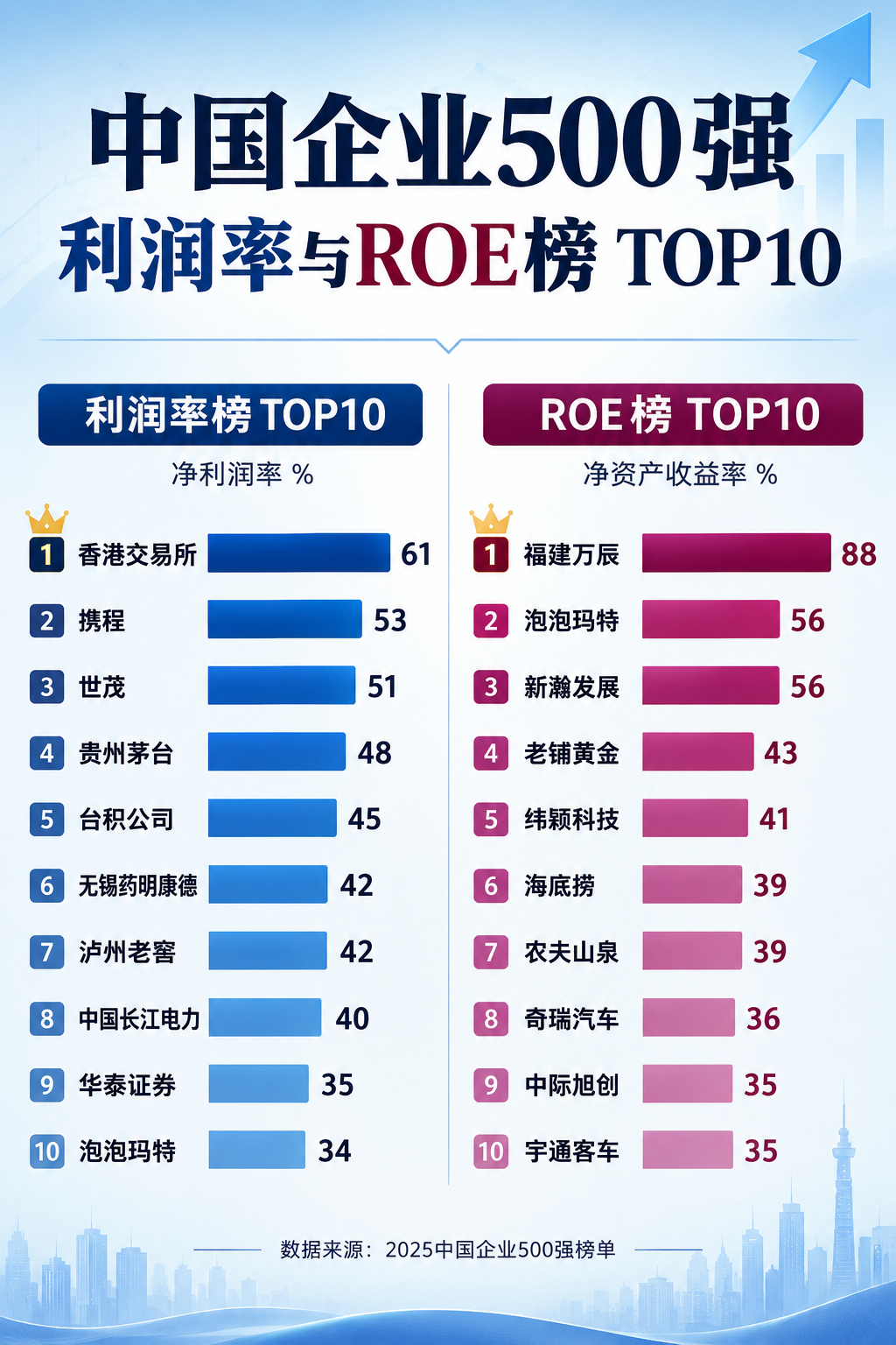 中国企业500强 利润率和ROE 之TOP10 