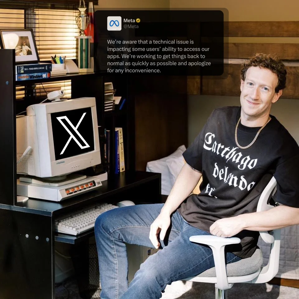 突发：Meta 使用𝕏宣布其正在进行的服务停机 lmaoo 😂