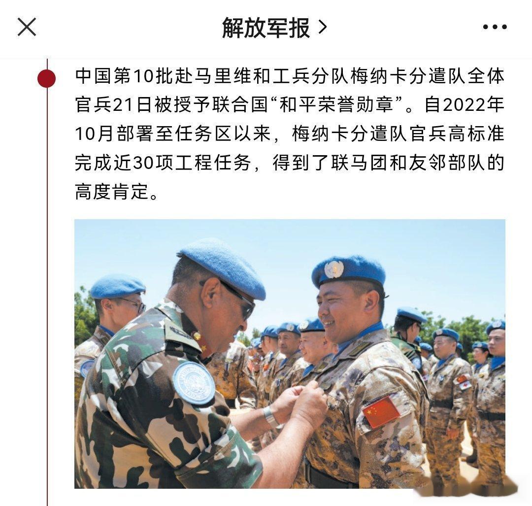 #精忠蓝盔[超话]##致敬中国蓝盔##中国军人# 中国第10批赴马里维和工兵分队