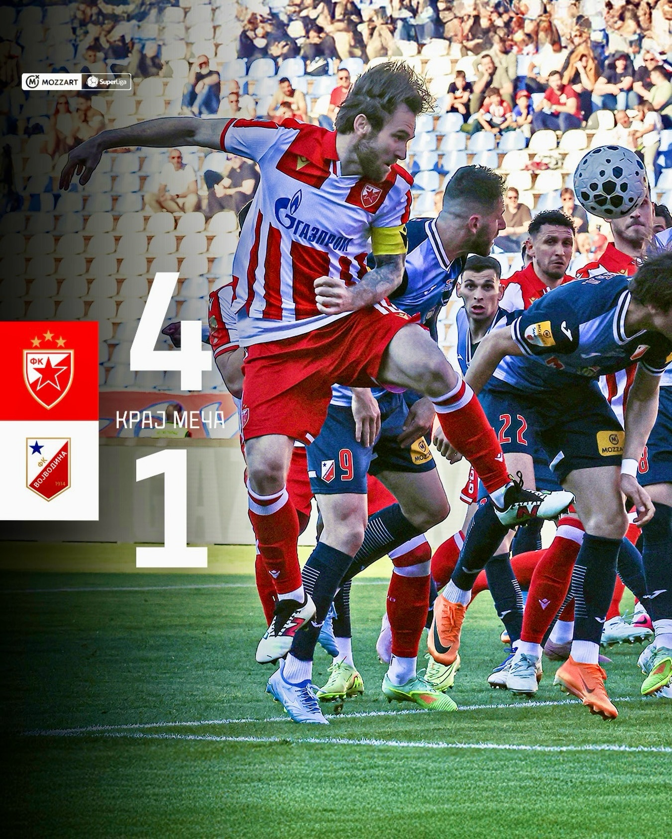 塞尔维亚超级联赛 贝尔格莱德红星主场4：1战胜伏伊伏丁那队，克鲁尼奇🇧🇦首发