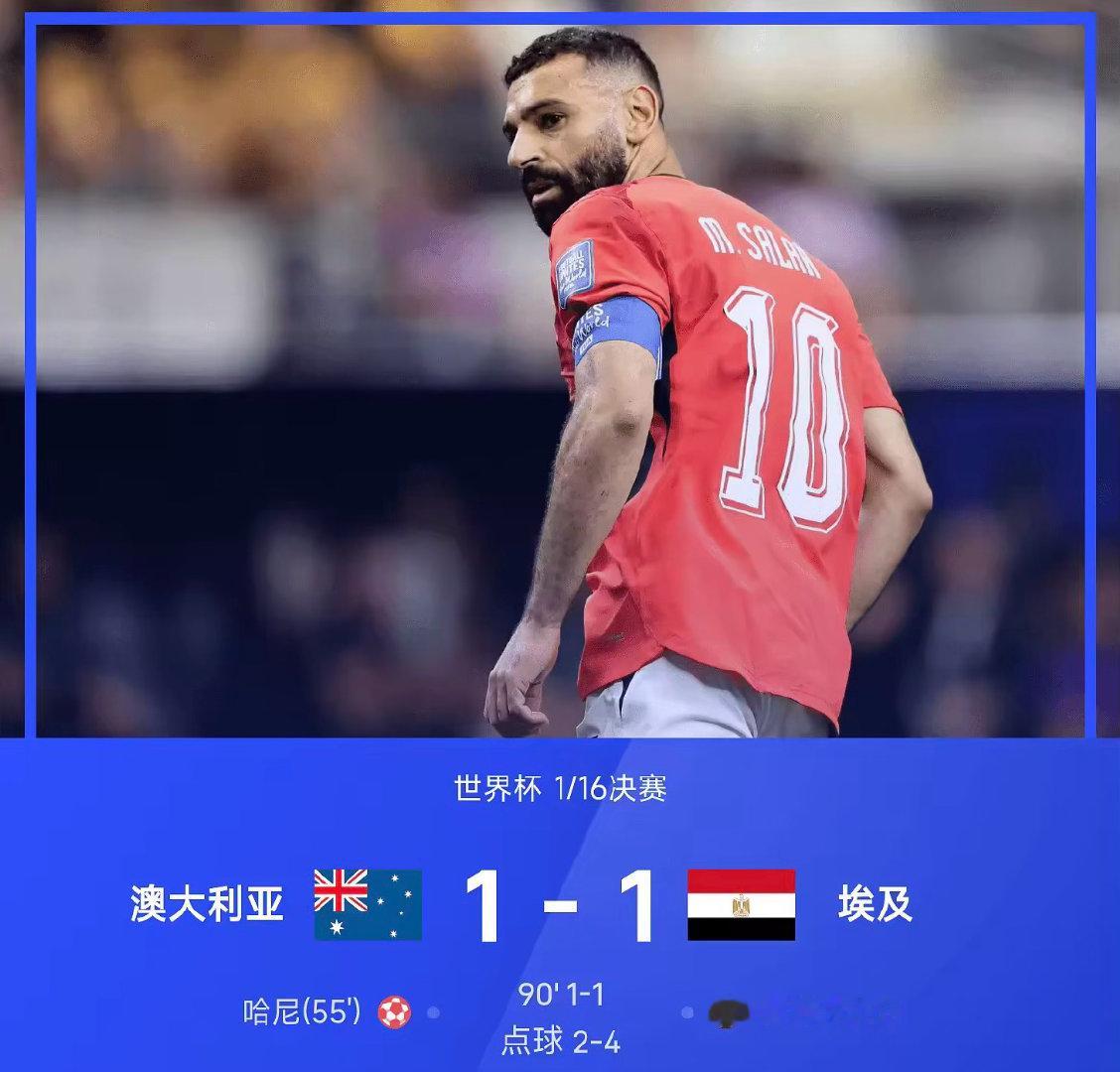 26赛季世界杯1/16决赛，埃及经过120分钟加时和点球鏖战，点球4-2、总分5