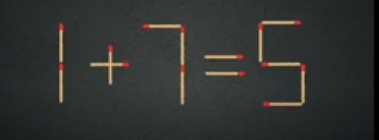烧脑时刻到！图中“1 + 7 = 5” 这个火柴棒等式明显不成立。现在，给你56