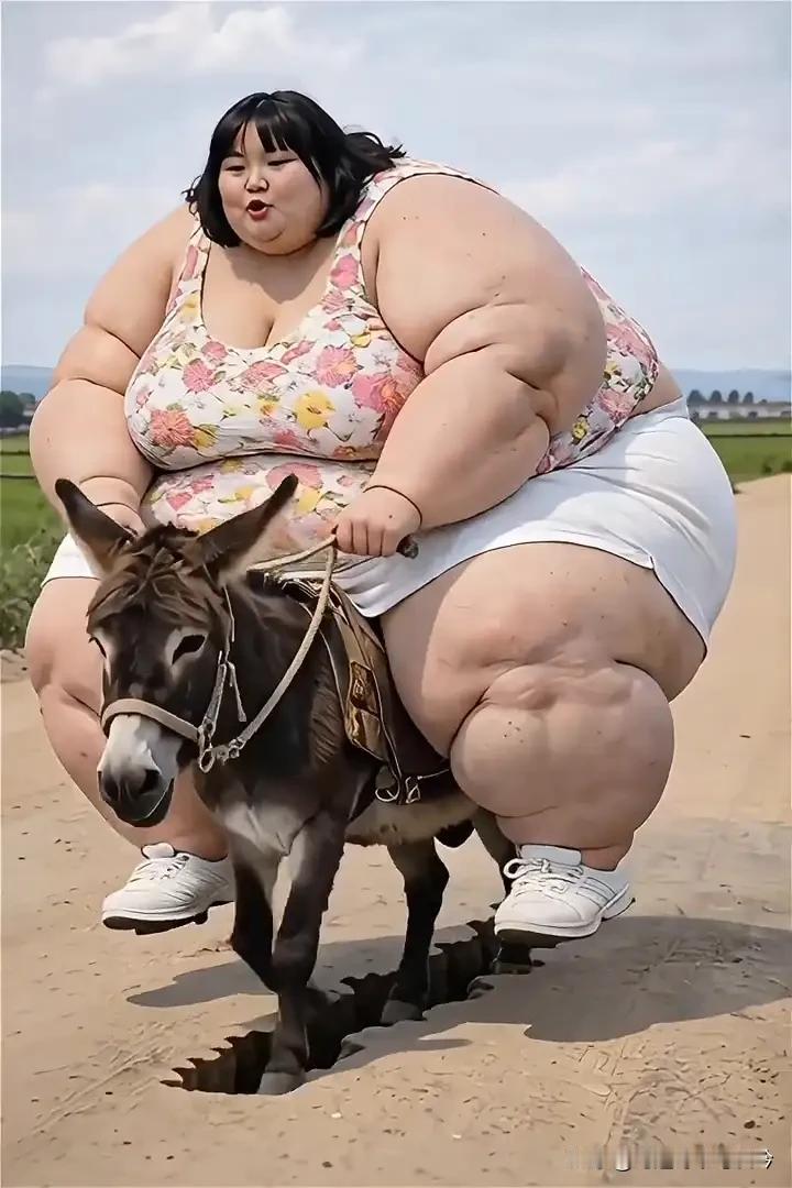 尘烟弥漫的路上，一个体重上千斤的胖女子骑在驴背上，晃晃悠悠的。许是驴子不堪重负，