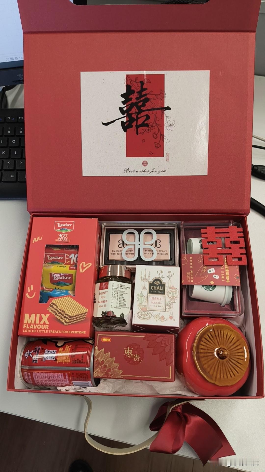 今天去喝了朋友的喜酒，人手一份喜糖礼盒，如图所示，这应该就是我收到的最高级的喜糖