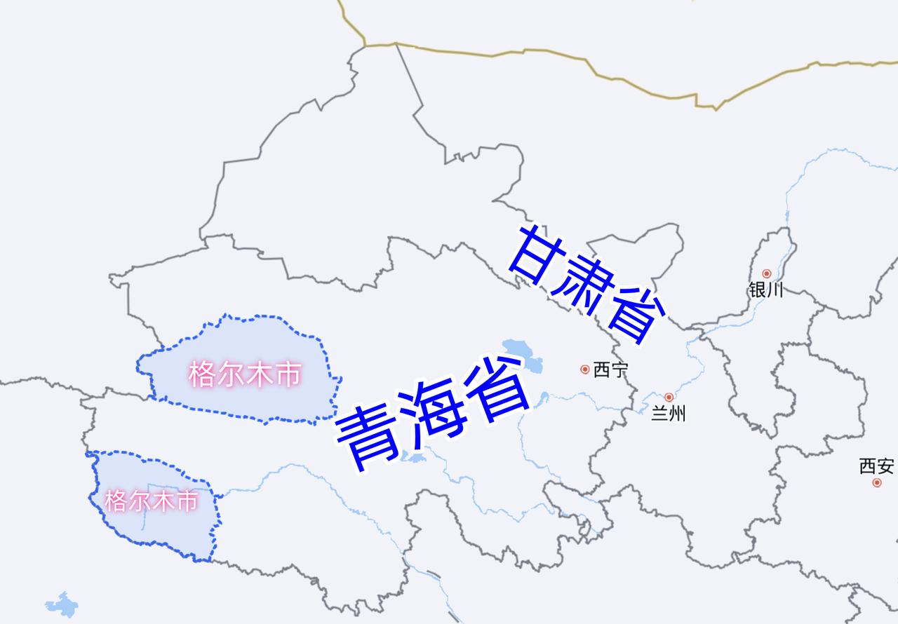 太巧了，甘肃和青海地图上都有一双大“眼睛”👀：青海省格尔木市，甘肃省肃北蒙古族