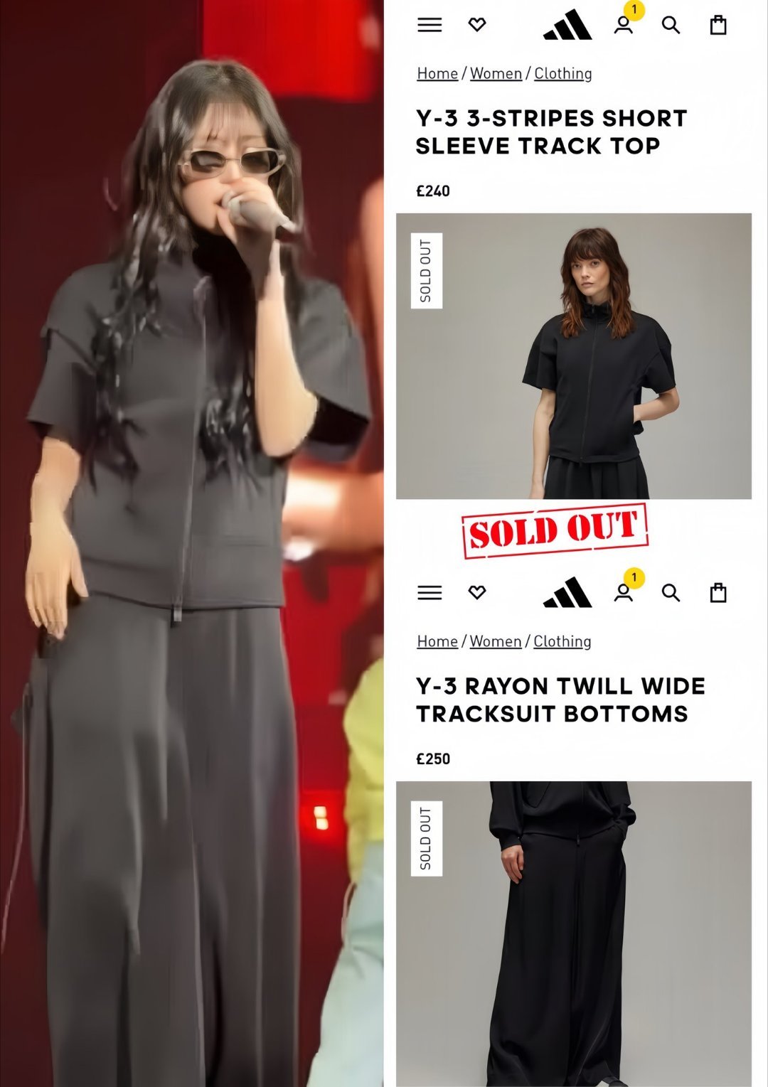 1️⃣Ahyeon在新加坡演唱会试音环节所穿的Adidas Y-3三条纹短袖运动