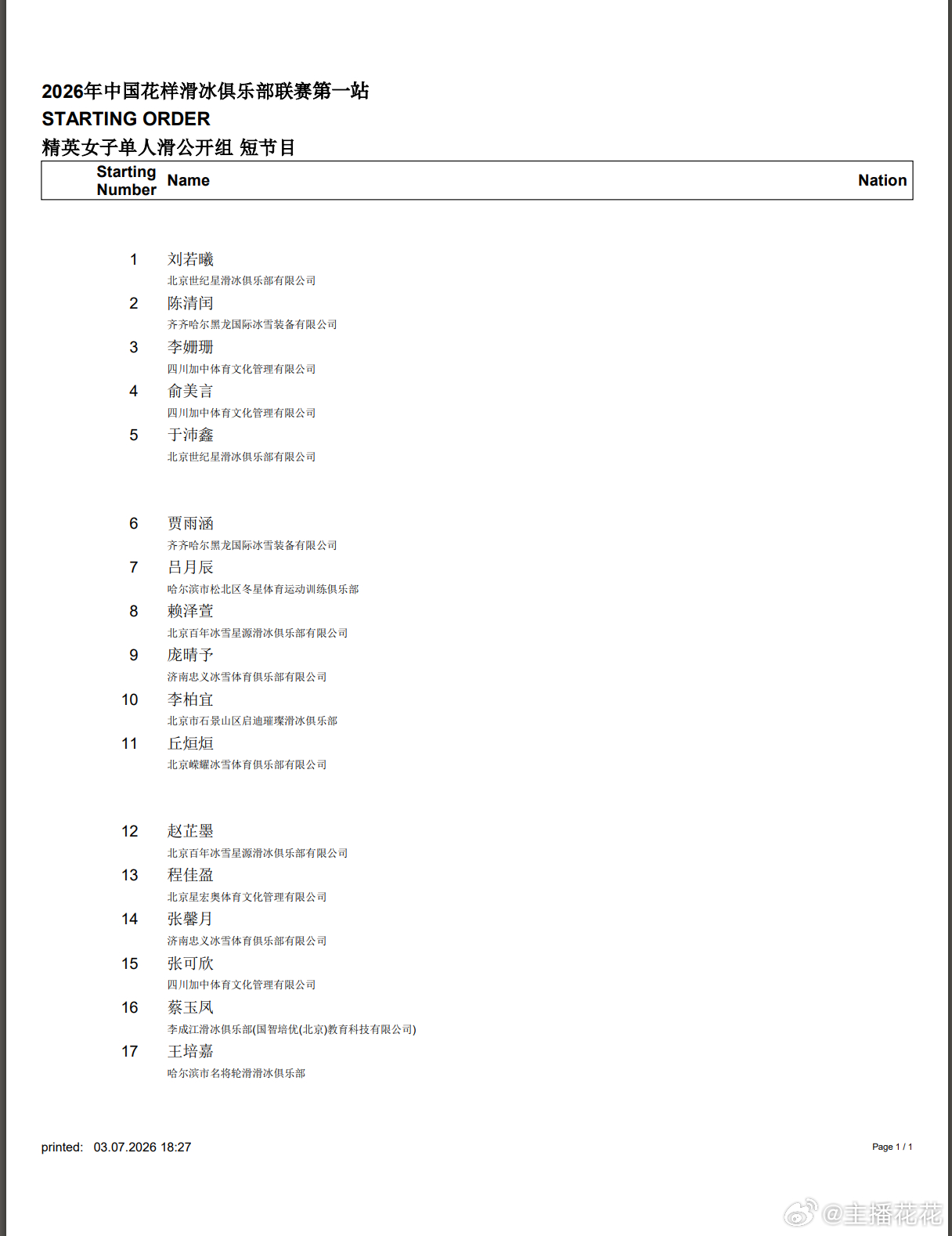 2026俱乐部联赛第一站哈尔滨站 成年组出场顺序 