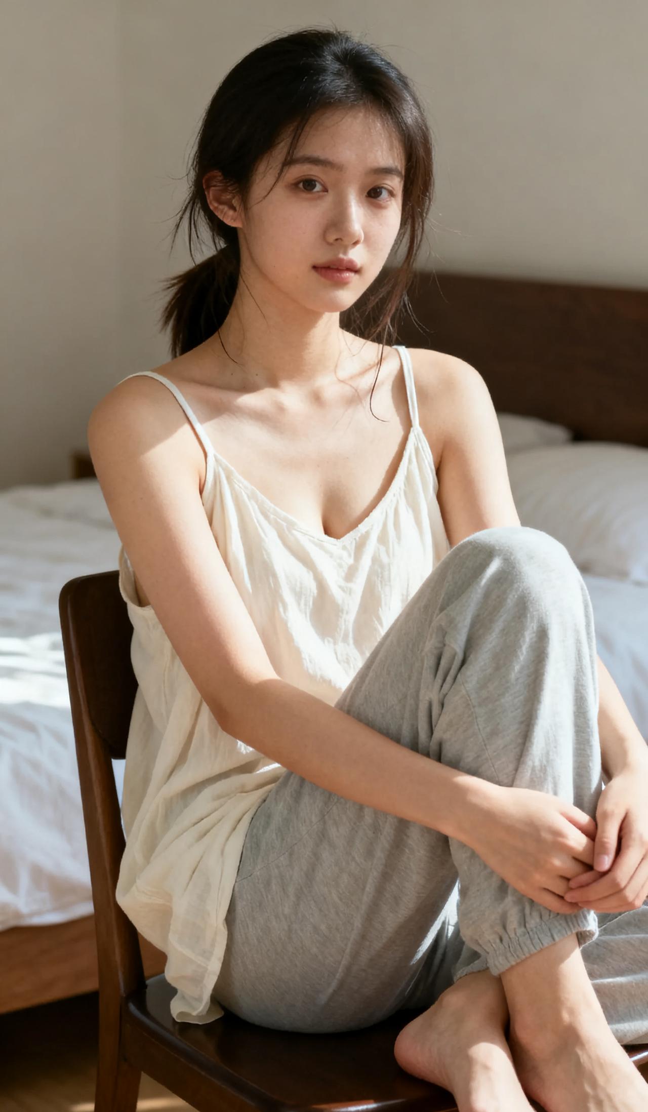 床单和阳光都是甜的！她低头笑的时候，心跳漏拍了😭
少女的笑容 普通美女拍照能有