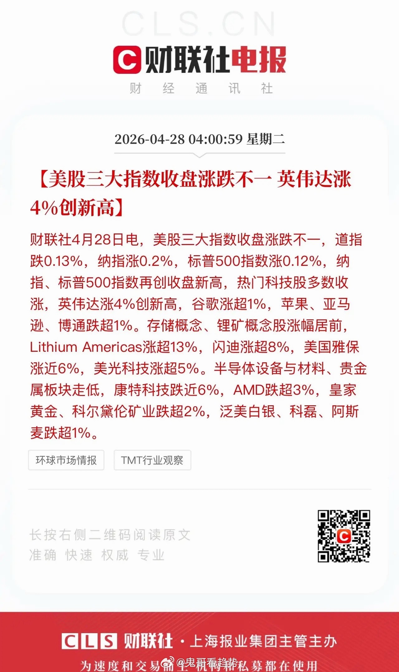 隔夜美股催化！GPU、锂矿主线清晰，半导体自主替代行情分化隔夜美股走势直接强化G