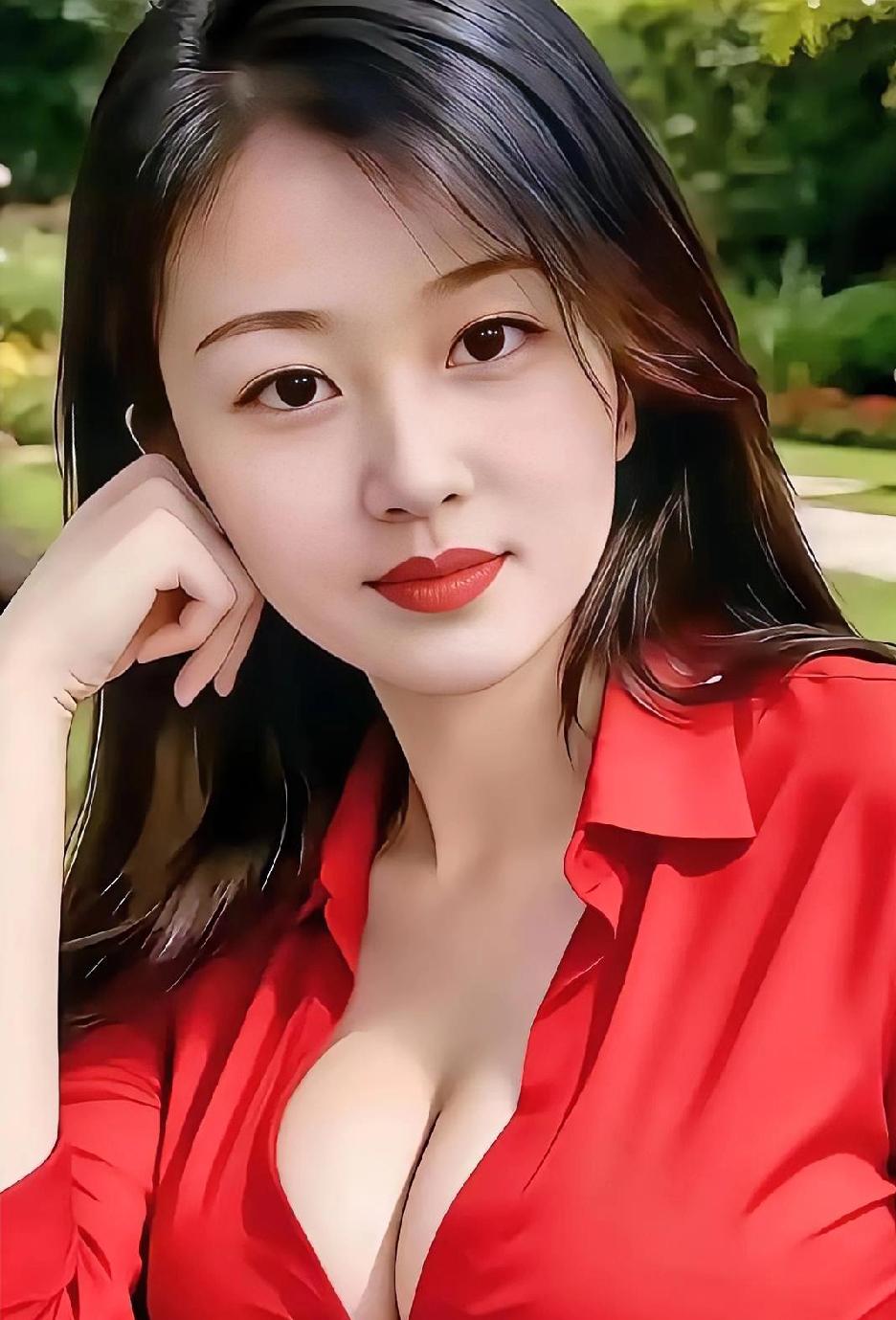 红衣美女，福相满满，清新自然，美不胜收！🌸💄🌿