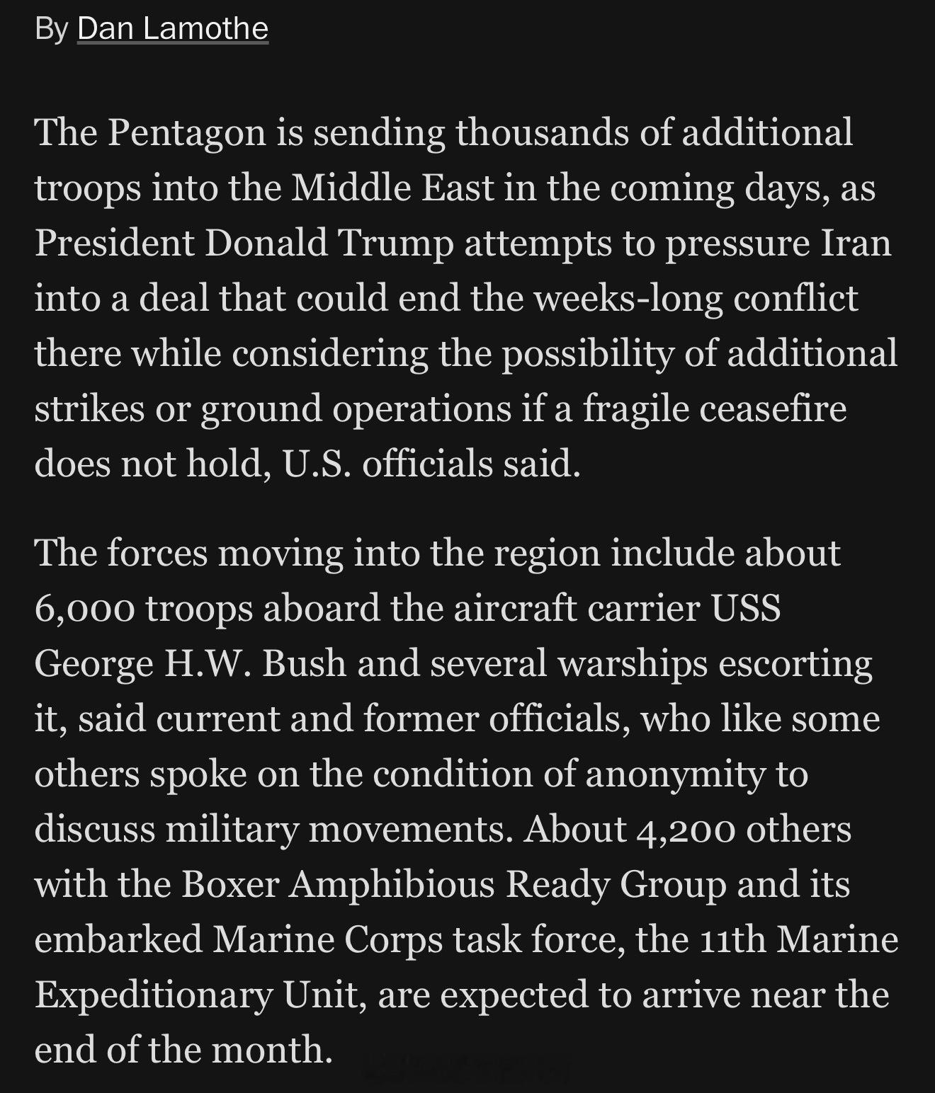 美国正在加码中东军事部署。五角大楼未来几天将向中东增派上万兵力，其中包括随“乔治