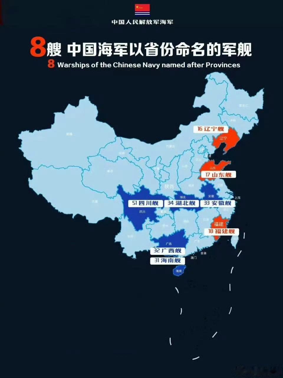 从这张图可以看出来，航母大概率是以沿海省份命名，而两攻舰则以内陆省份命名，当然这