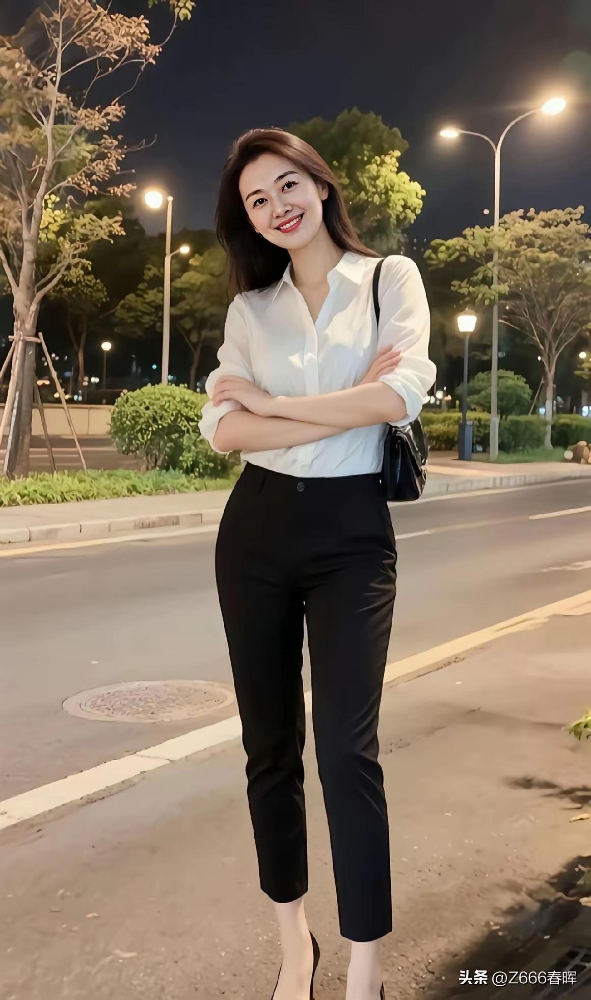 夜晚街头的优雅穿搭，黑白配尽显时尚魅力！