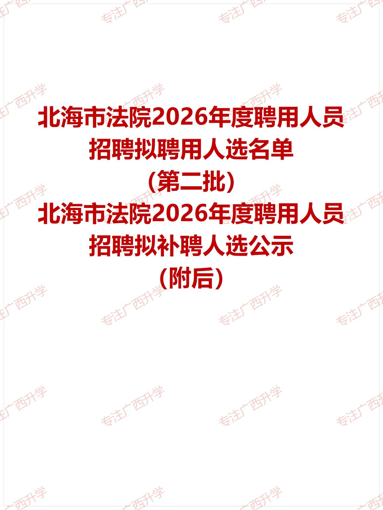 北海市法院2026年度聘用人员招聘拟聘用人选名单（第二批）——
北海市法院202