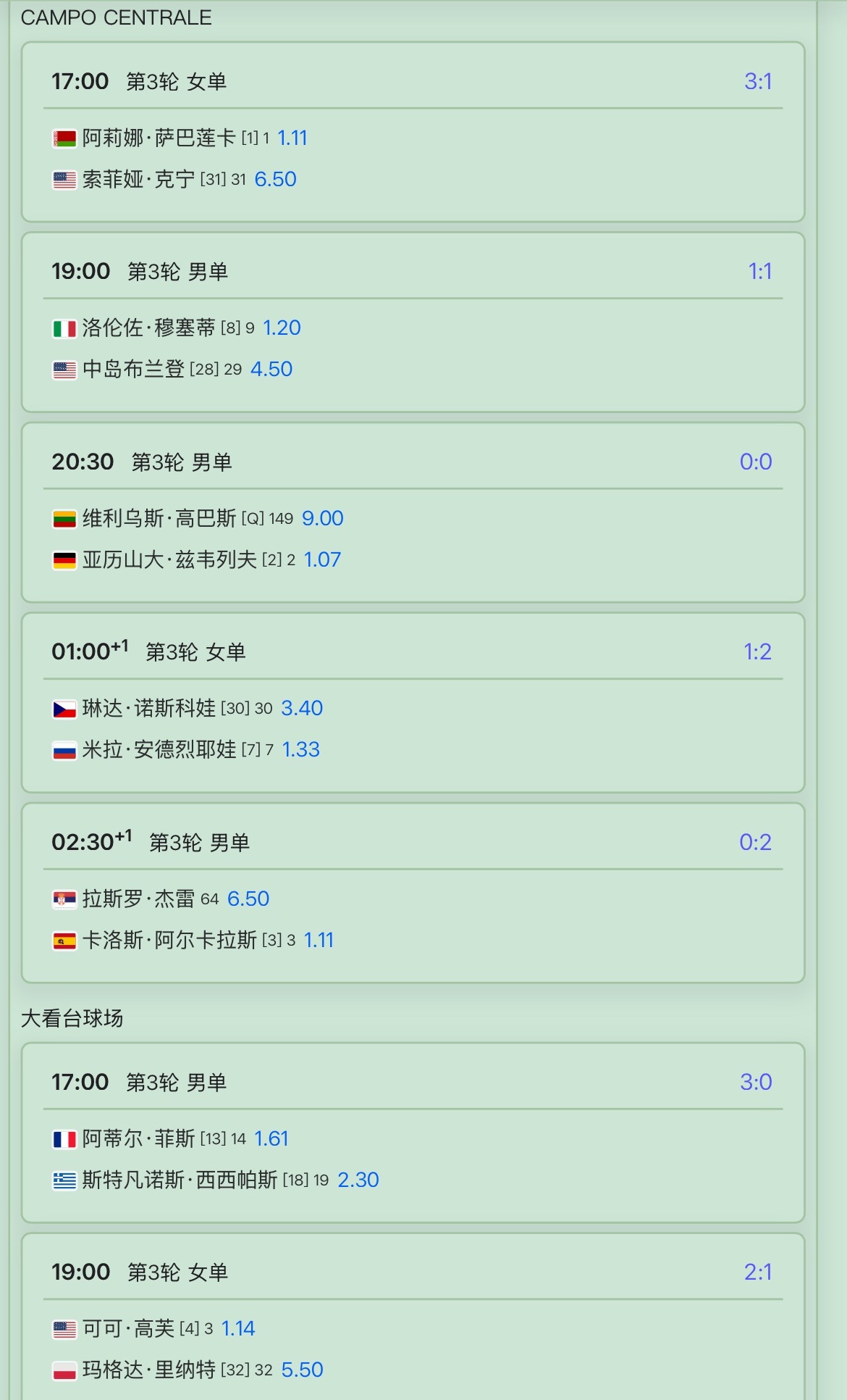 罗马公开赛今日赛程安排！ ​​​