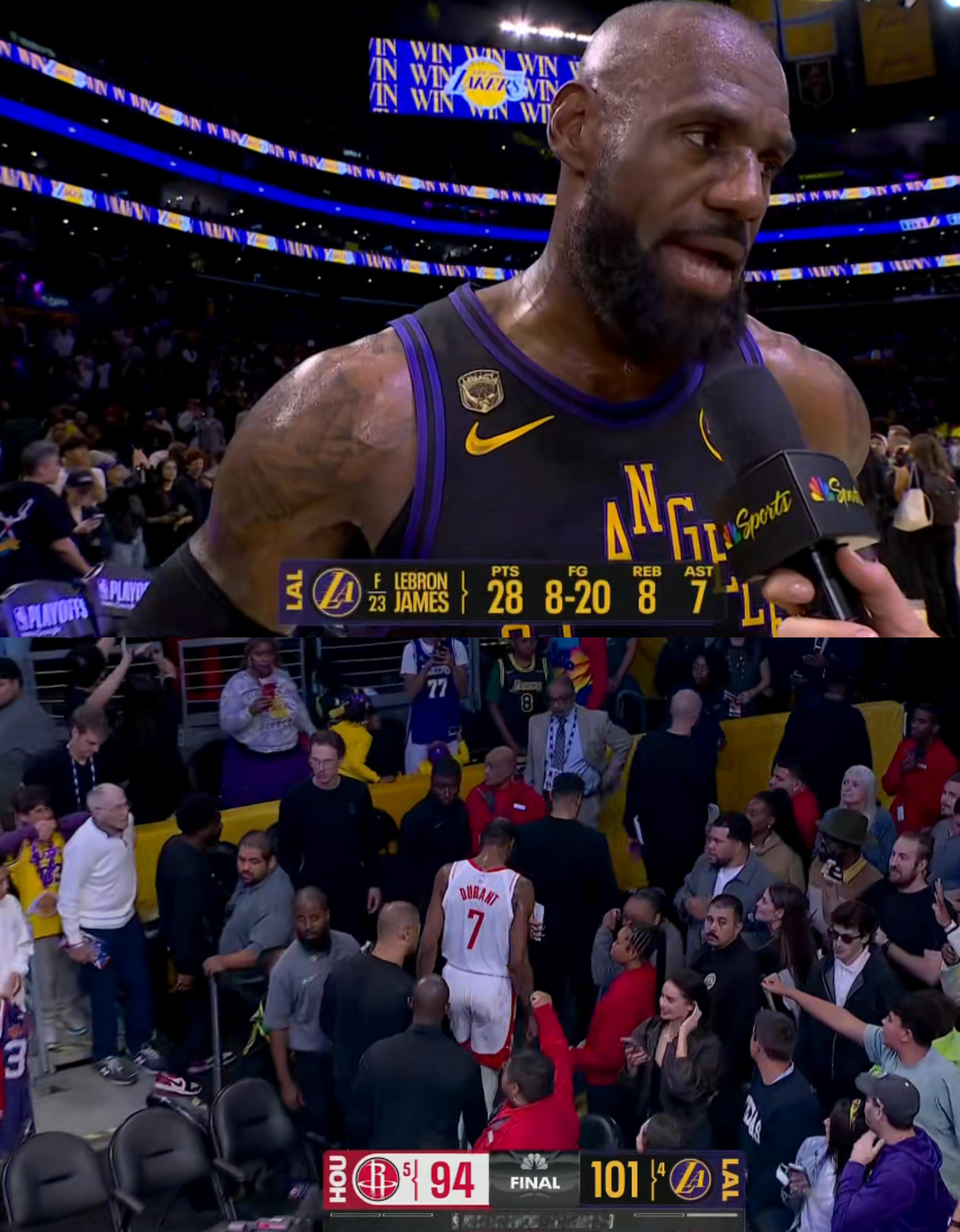 此刻，湖人2比0领先火箭。 