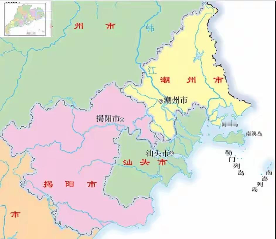 广东省亟待调整行政区划，广州佛山合并，中山珠海合并，汕揭潮合并。
汕揭潮合并，可