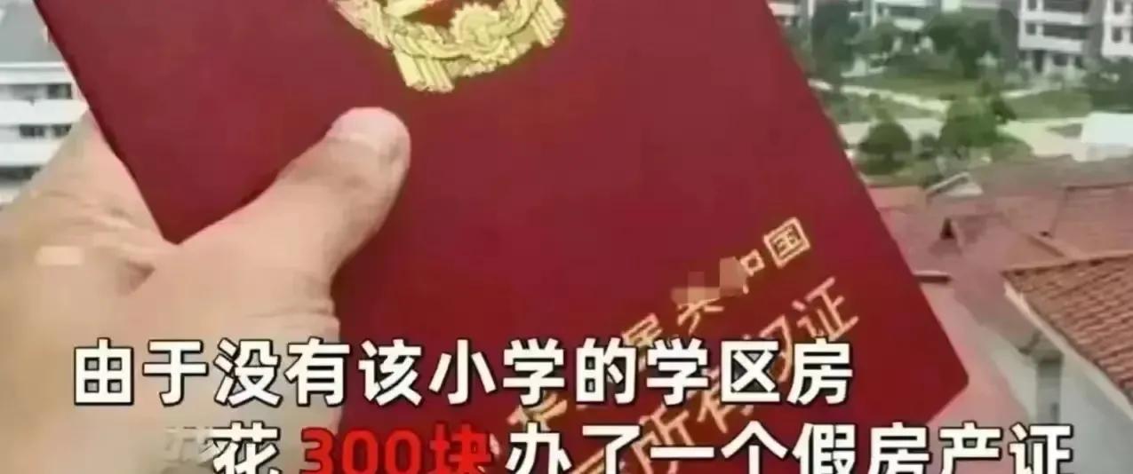 浙江嘉兴，一男子为了儿子能够顺利上重点小学，竟然花了300元购买了一本假的学区房