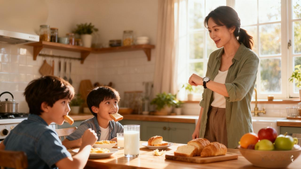 家里有俩个娃，
早上起来上学简直忙的像打战一样。
 六点半闹钟一响，
就得开启喊