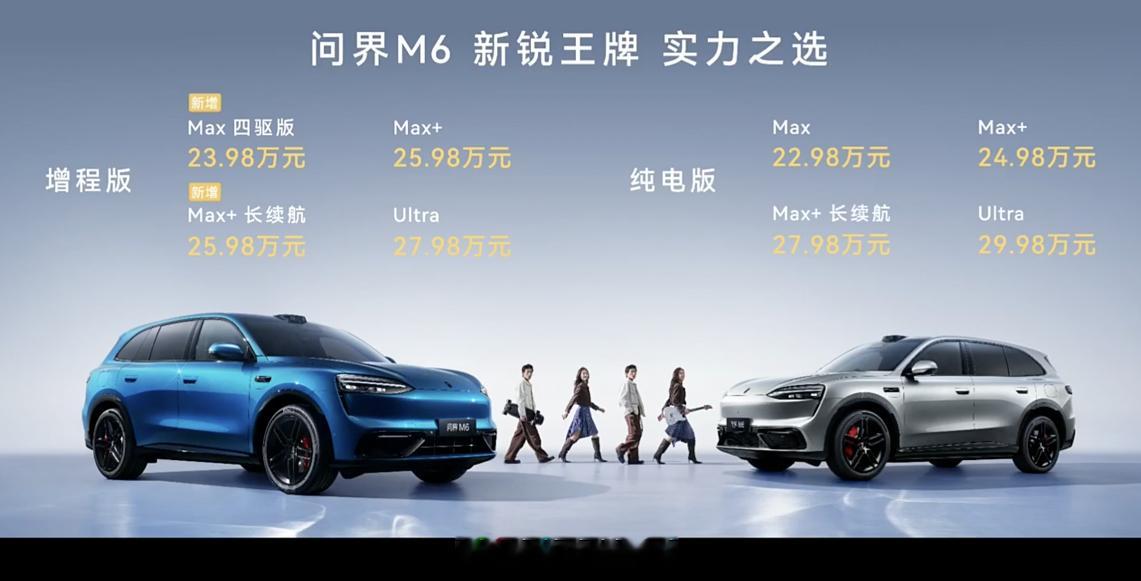 问界 M6 新增了两个版本：- Max 四驱版，23.98 万元。- Max+ 