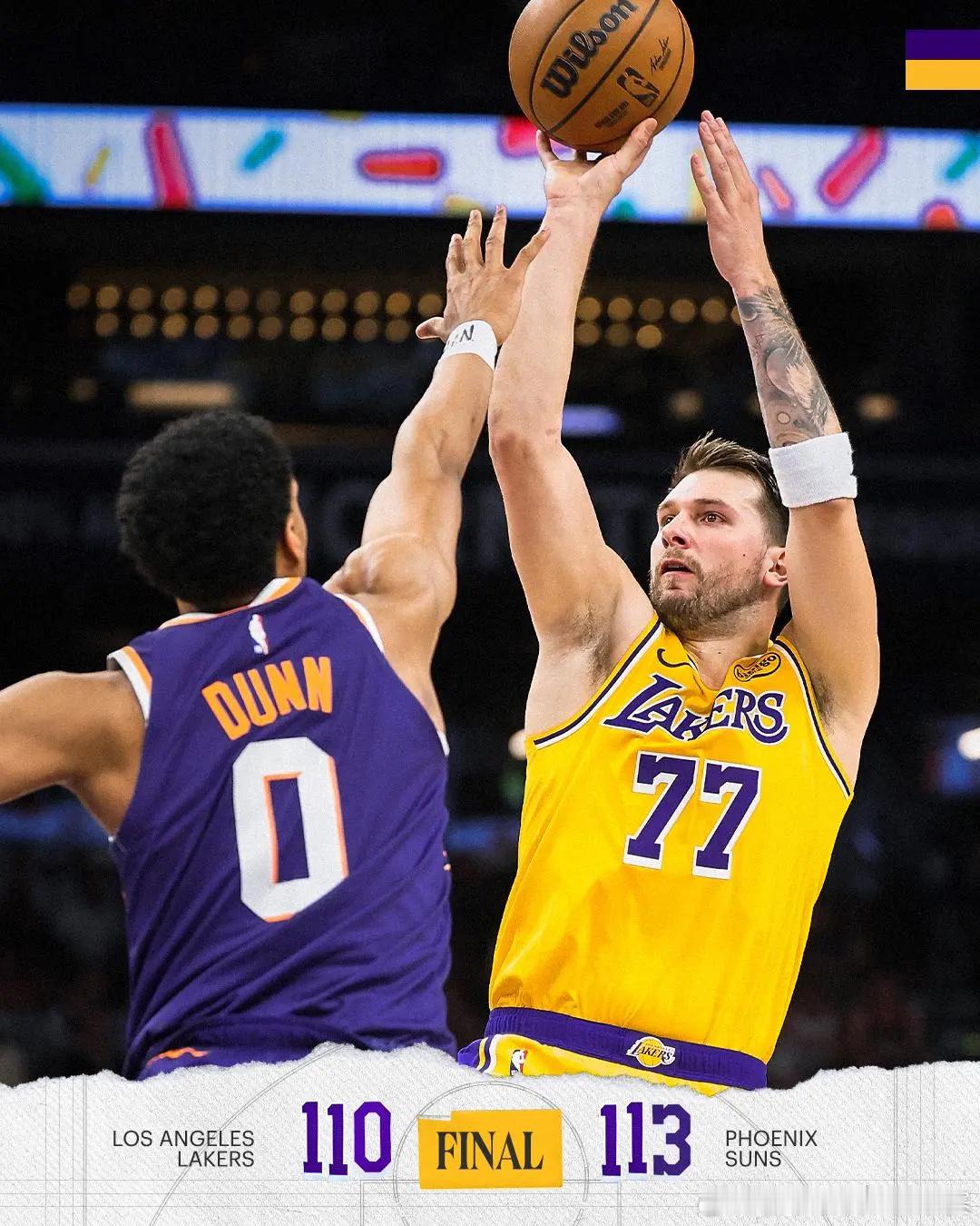 0.9秒绝杀！太阳险胜湖人送三连败，东契奇空砍41+8+8太阳绝杀湖人菲尼克斯太