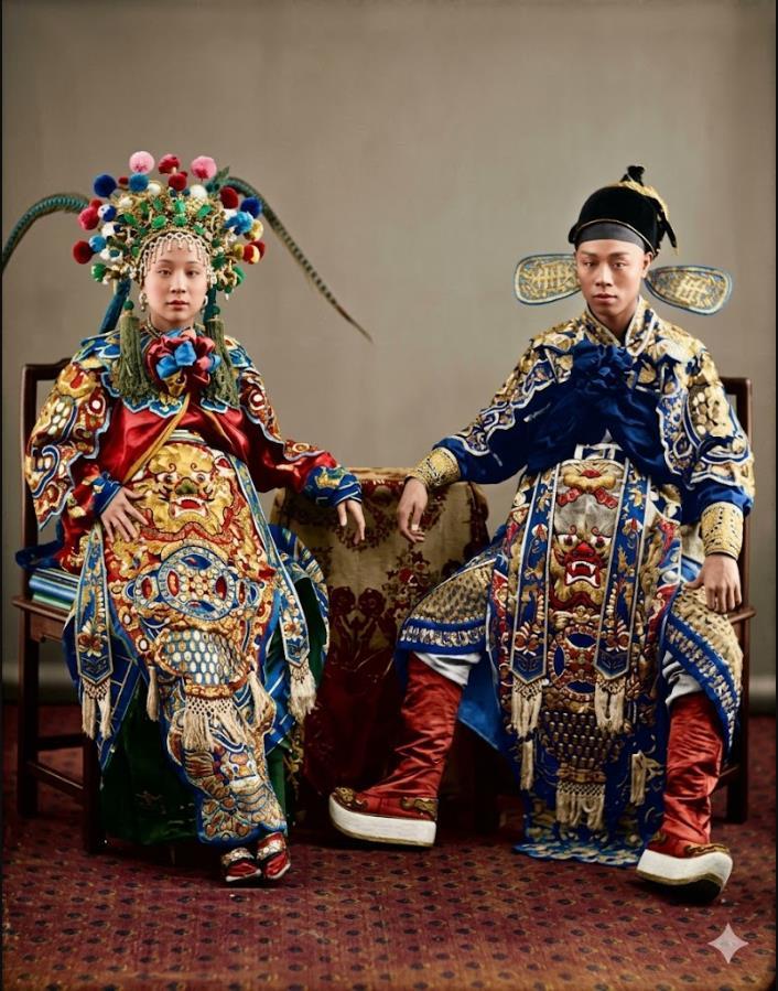1870年，香港摄影师赖阿芳的照相馆里，两位晚清戏曲演员身着戏服，拍下了这张跨越