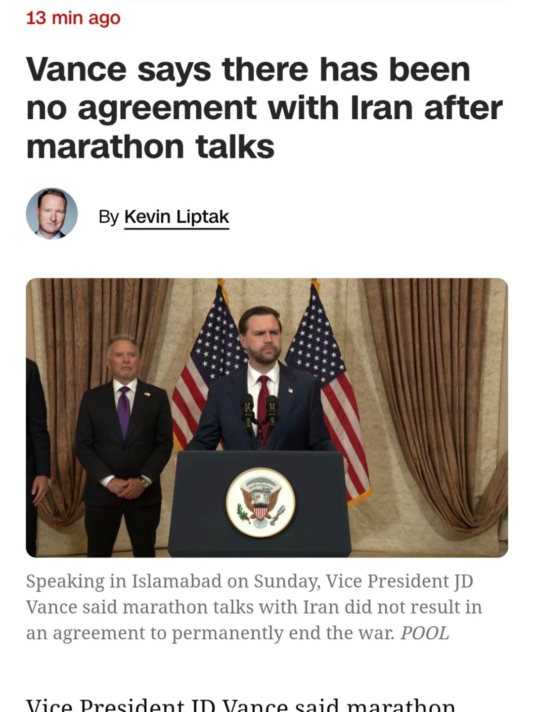 万斯离开巴基斯坦¹ 正式宣布没谈成。谈了21个小时。² 万斯说，说：“我认为我们