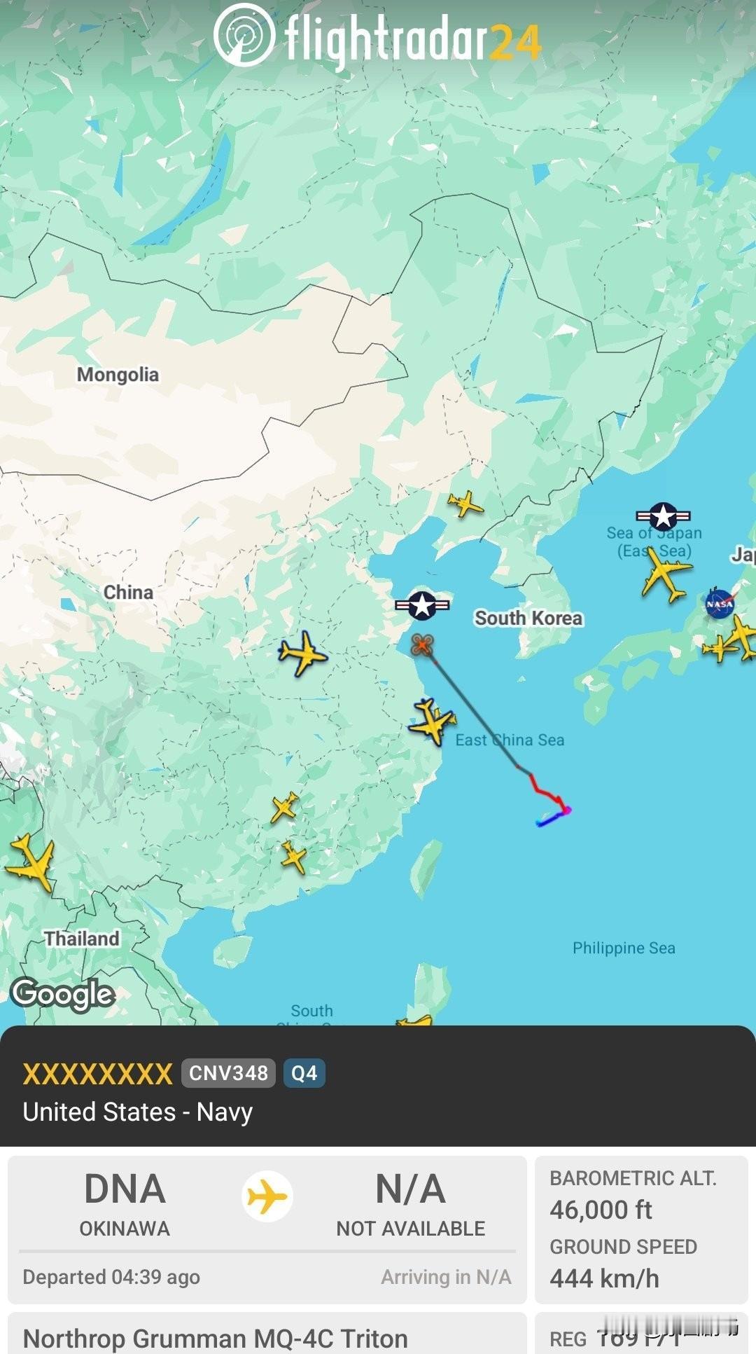 美国海军MQ-4C“海神”无人机，正在收集有关东大的情报
美国空军RC-135S