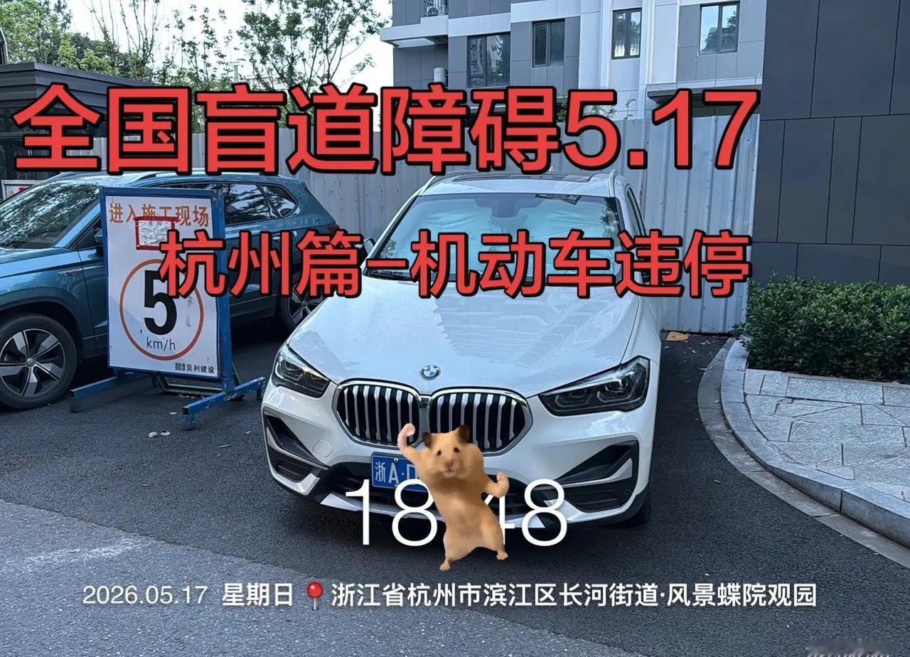 文明出行，礼让盲道，切勿违停。杭州机动车违停占用盲道，部分盲道后的停车位设置不合