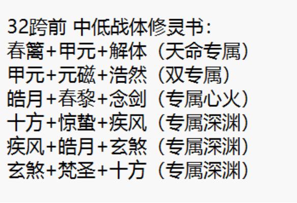 新手体修灵书搭配推荐