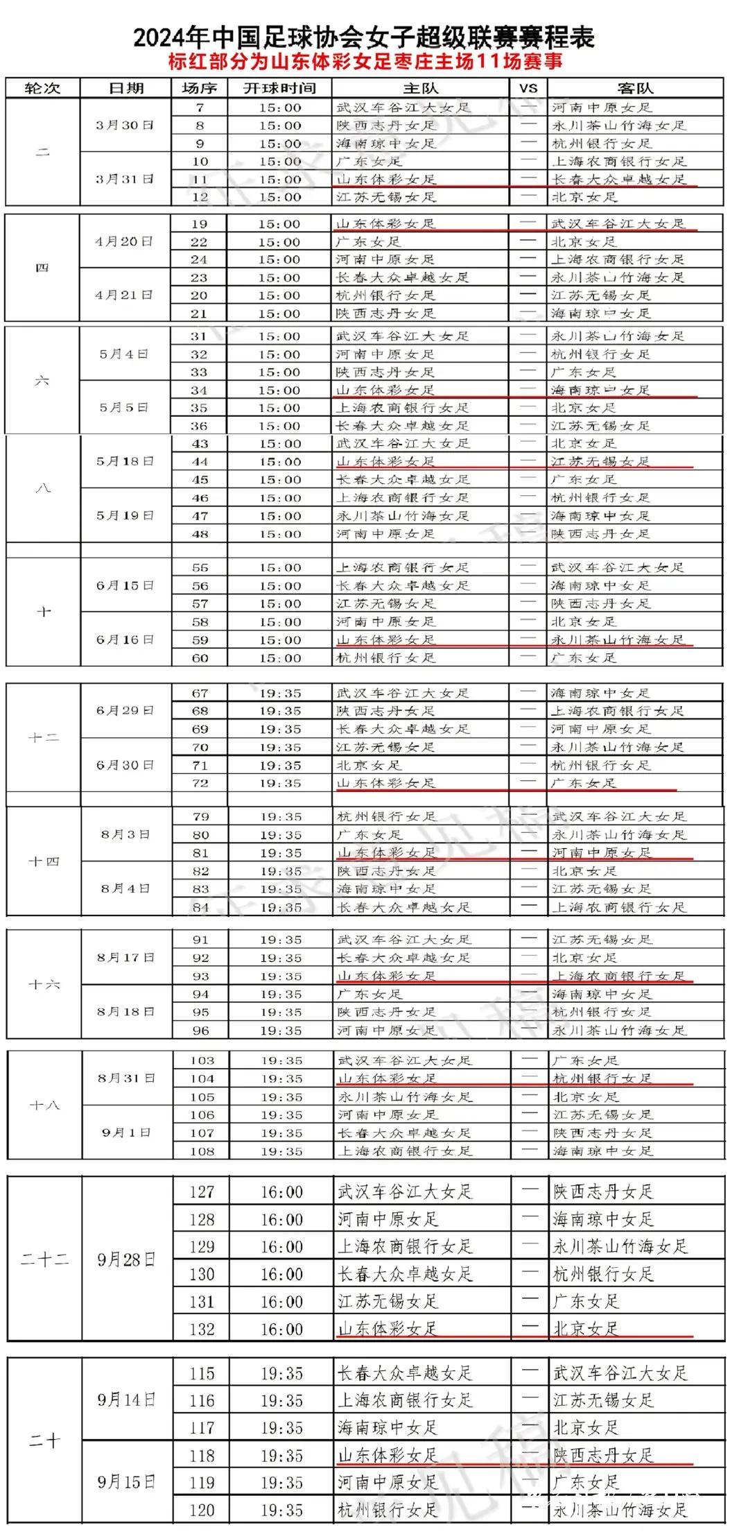 山东体彩女足和中乙日照宇启新赛季赛程正式出炉！