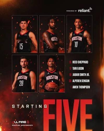 Shams：杜兰特缺阵，休斯顿火箭预计将派出NBA季后赛历史上第二年轻的首发阵容