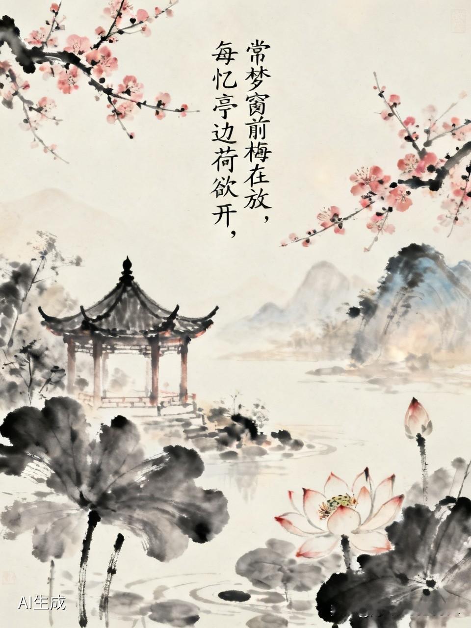 上联：常梦窗前梅在放，安子邀对，，每忆亭边荷欲开！[微风]