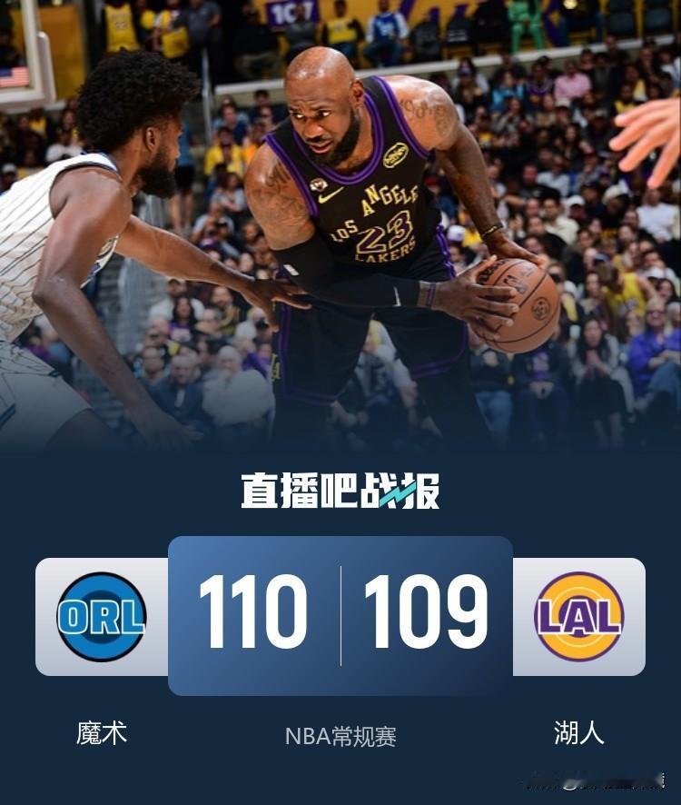 1分惜败！湖人主场遭魔术准绝杀，东契奇最后时刻传球引争议。
湖人主场109比11