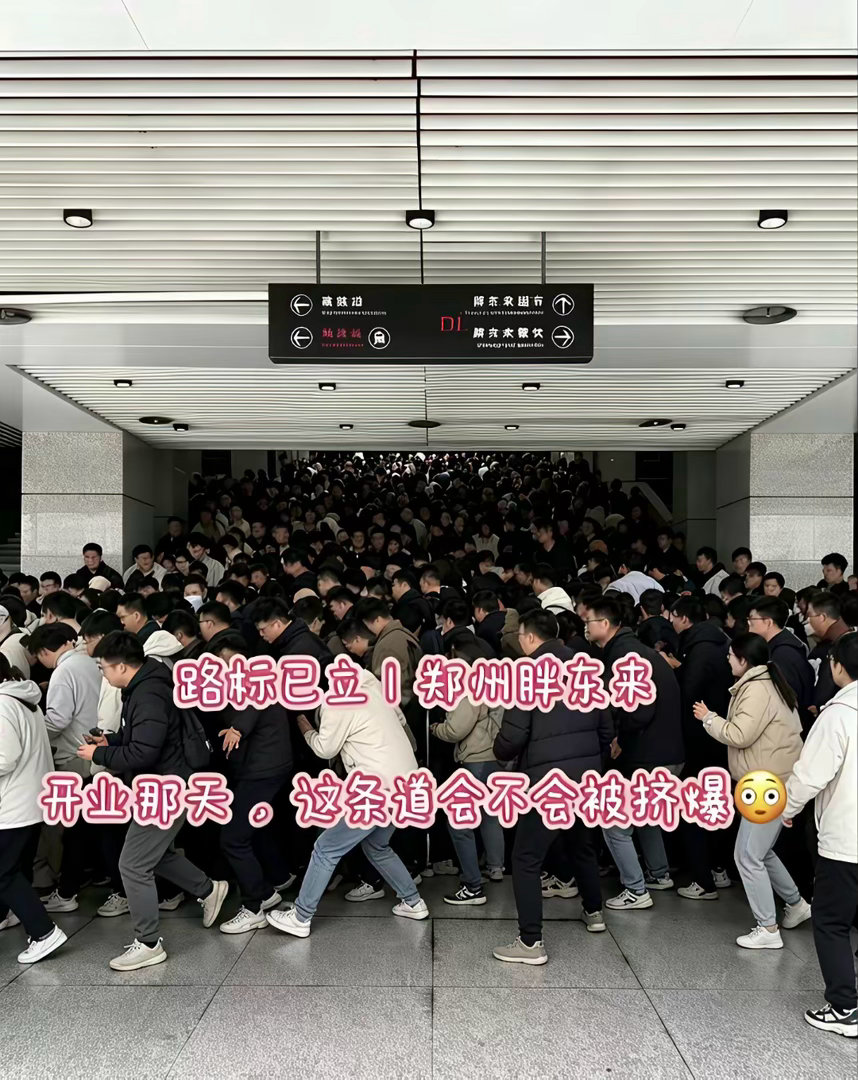 郑州东站的地铁口已经有胖东来的路标。感觉胖东来一开业让本就拥挤的地铁站更拥挤了。