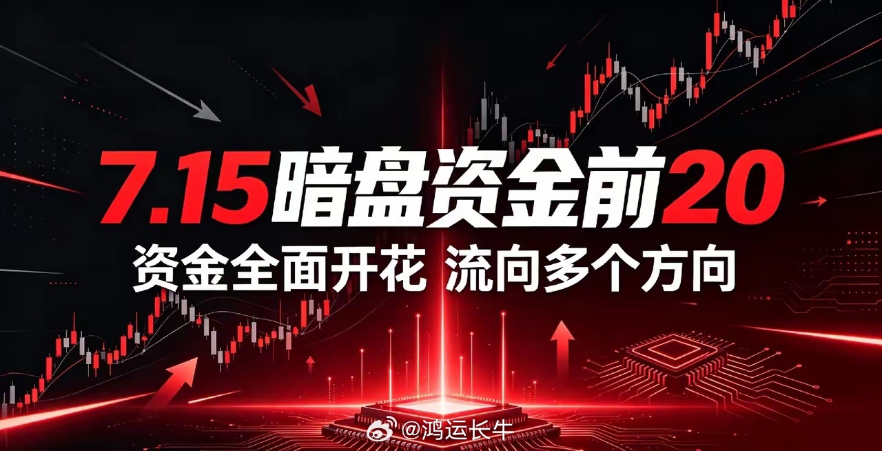 7.15暗盘资金净流入前20只个股分析汇总！今日科技股退潮，资金全面开花，流向多