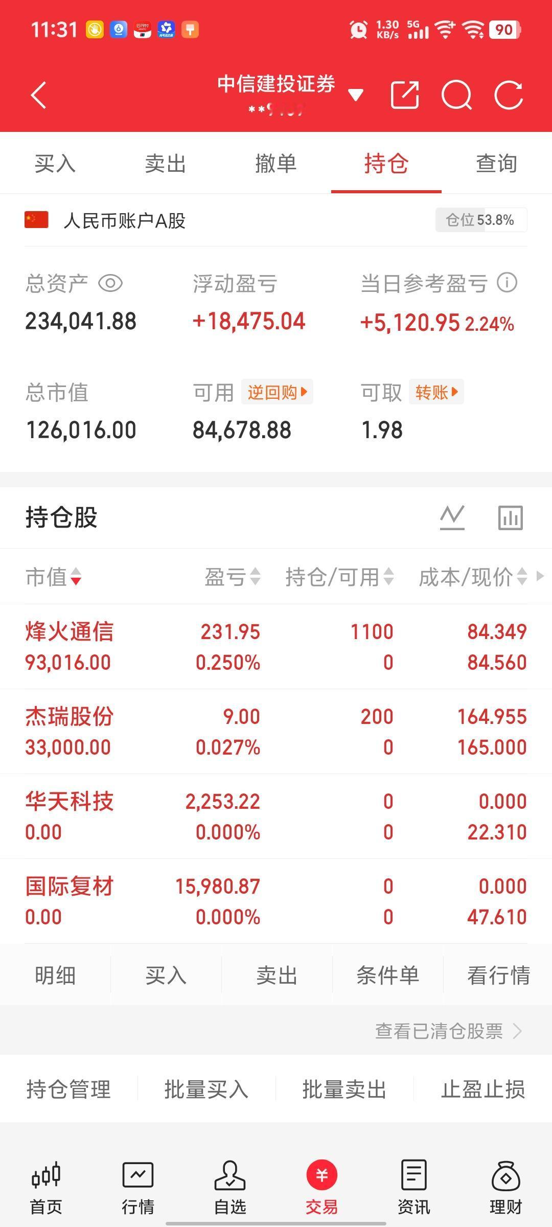 烽火通信、杰瑞股份、银之杰（下午进场施工）