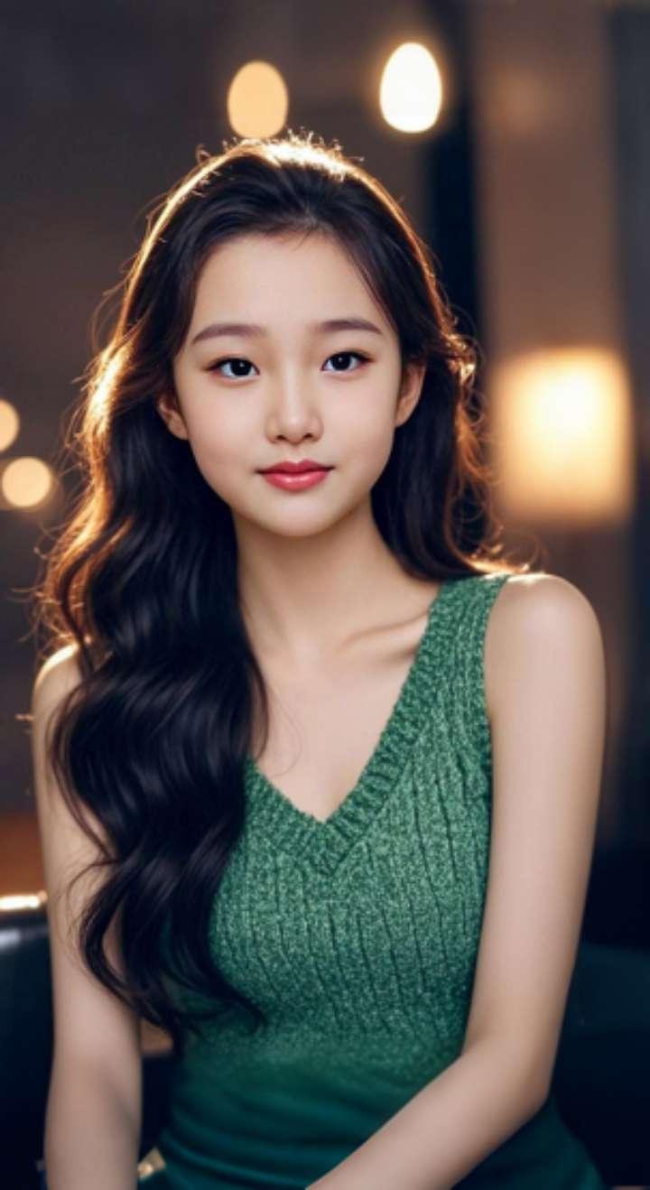 AI扩图 AI绿衣佳人