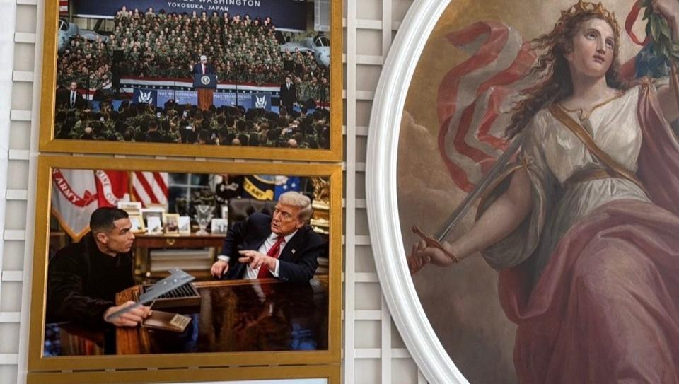 C罗照片惊现白宫，引发网络热议

近日，一张被装裱悬挂于白宫椭圆形办公室的C罗照