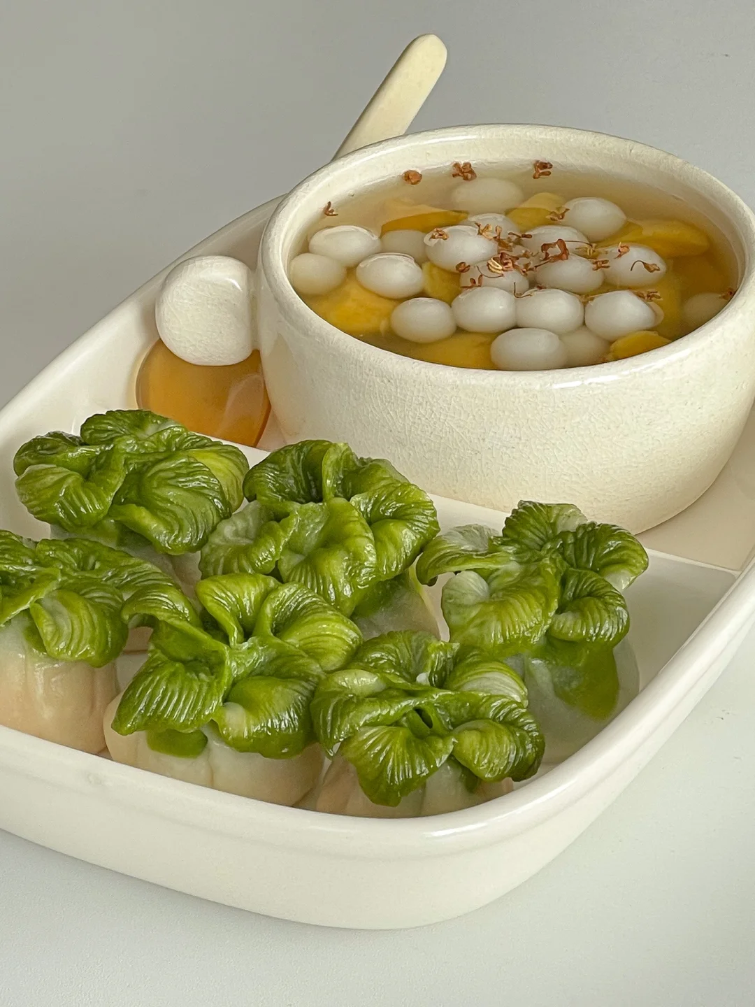 👩🏻‍🍳中式早餐｜🥬翡翠饺子&番薯糖水