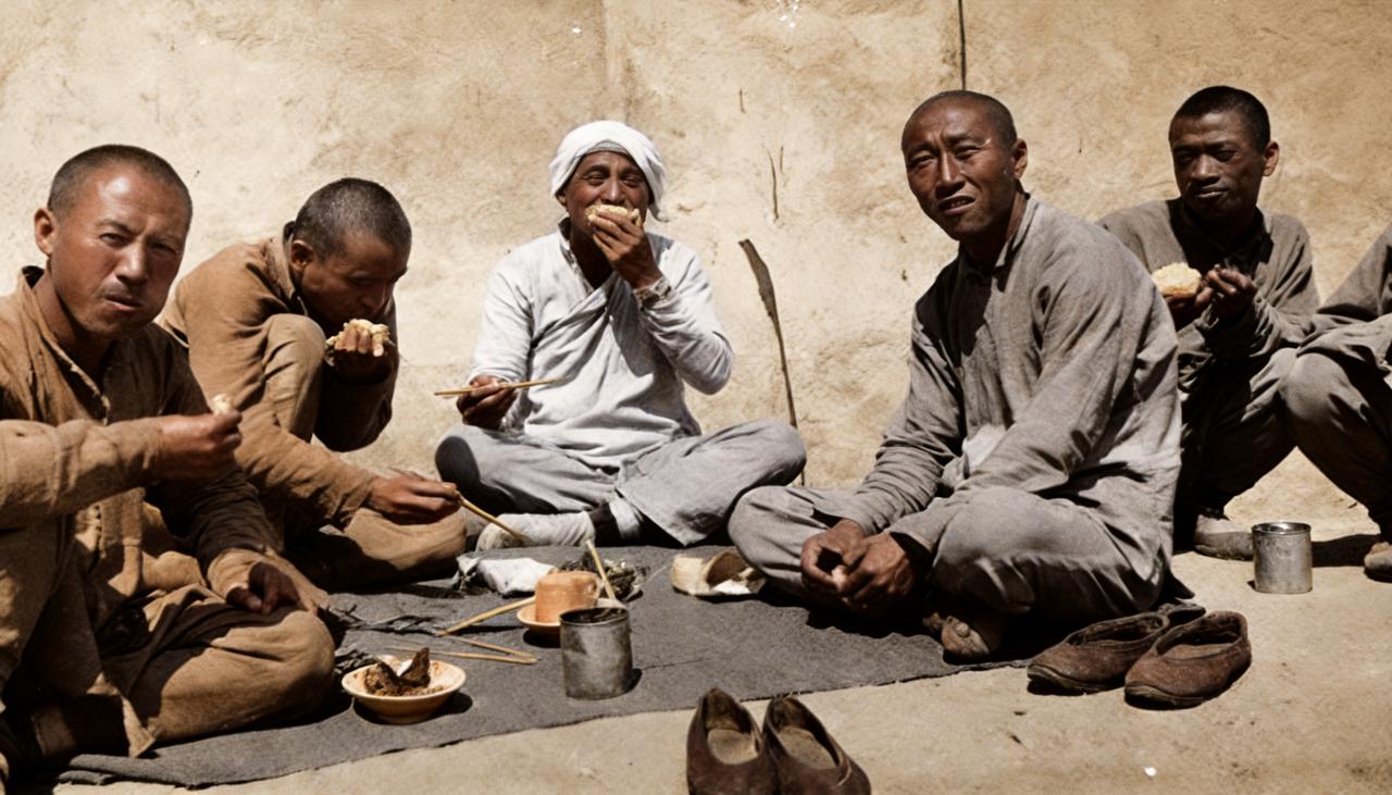 这是1917年从各地招来的华工到达威海后被送进了华工营短暂住下。在这里，虽然饭食