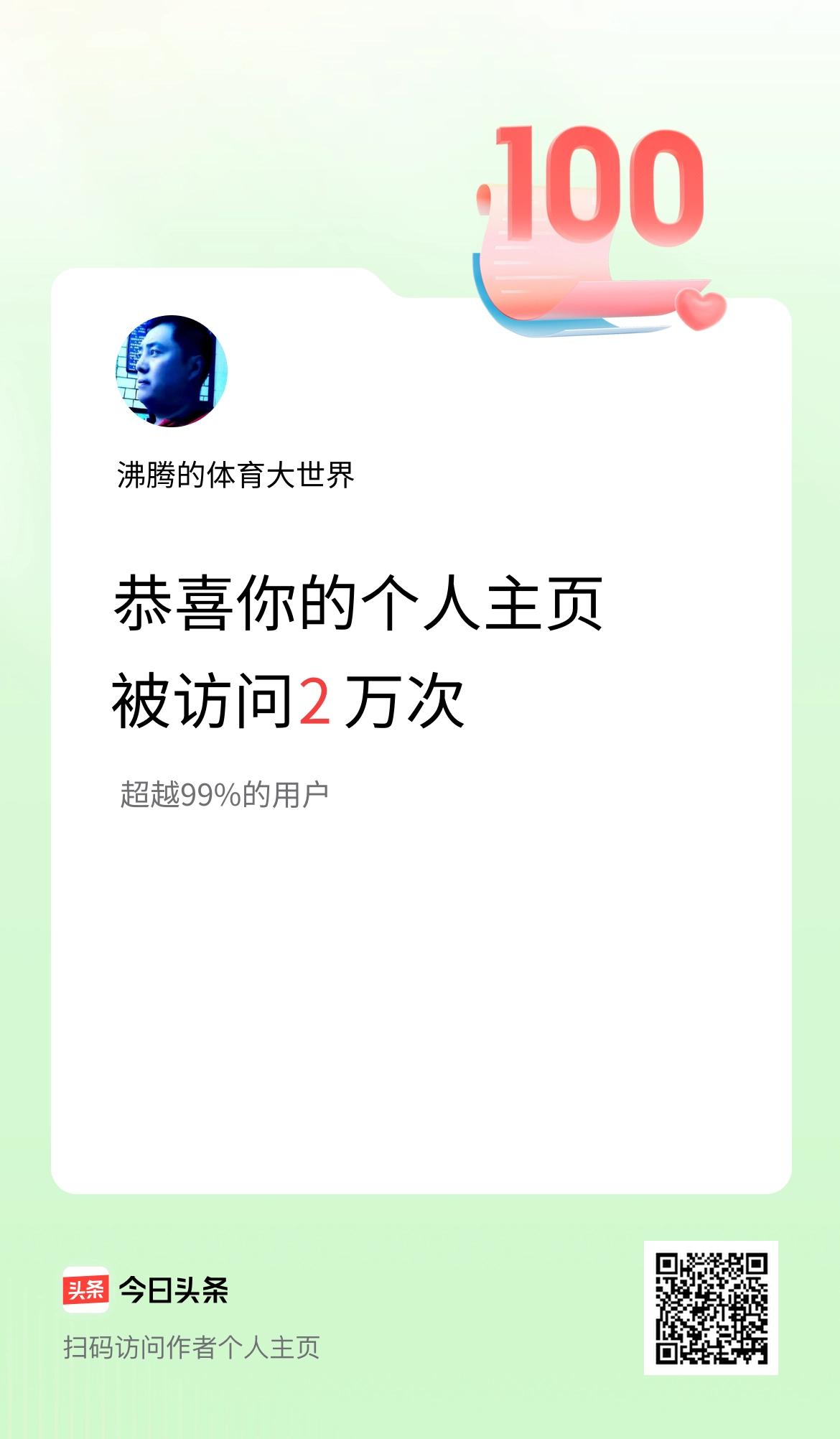 我的头条个人主页被访问2万次啦！
