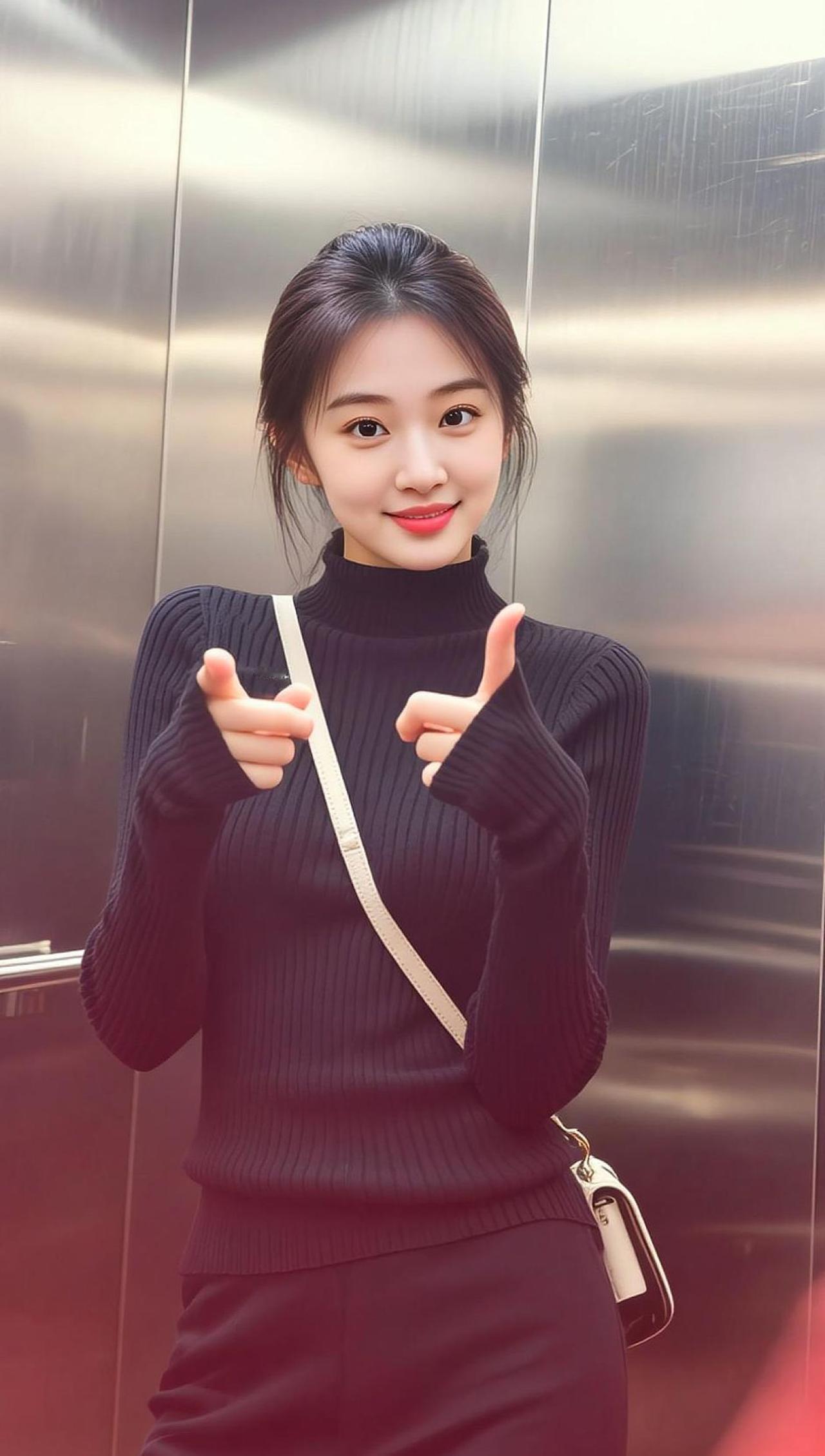 AI电梯酷自拍 抖音ai创作 等等我先摆好造型 简约穿搭