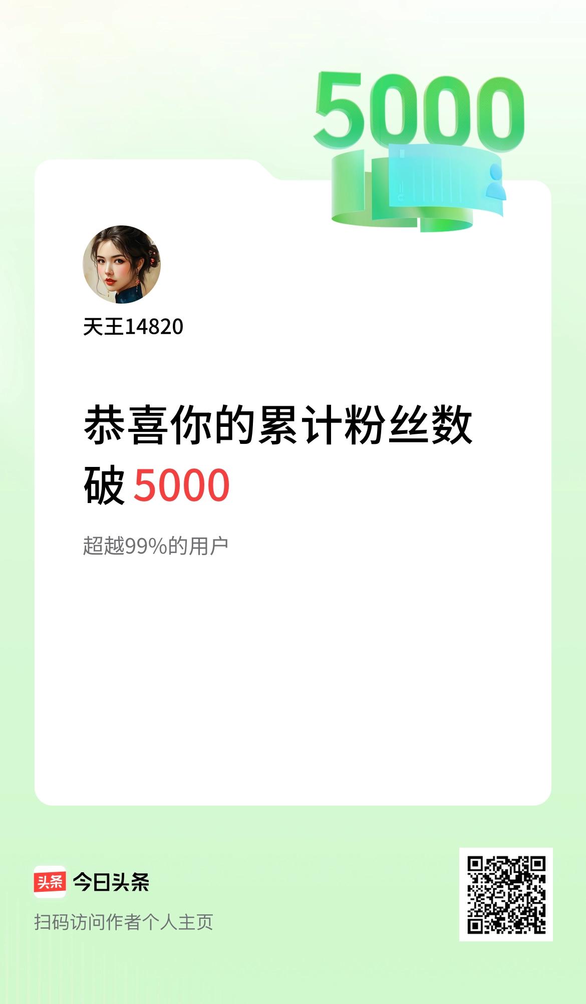 我在头条累计粉丝数破5000啦！